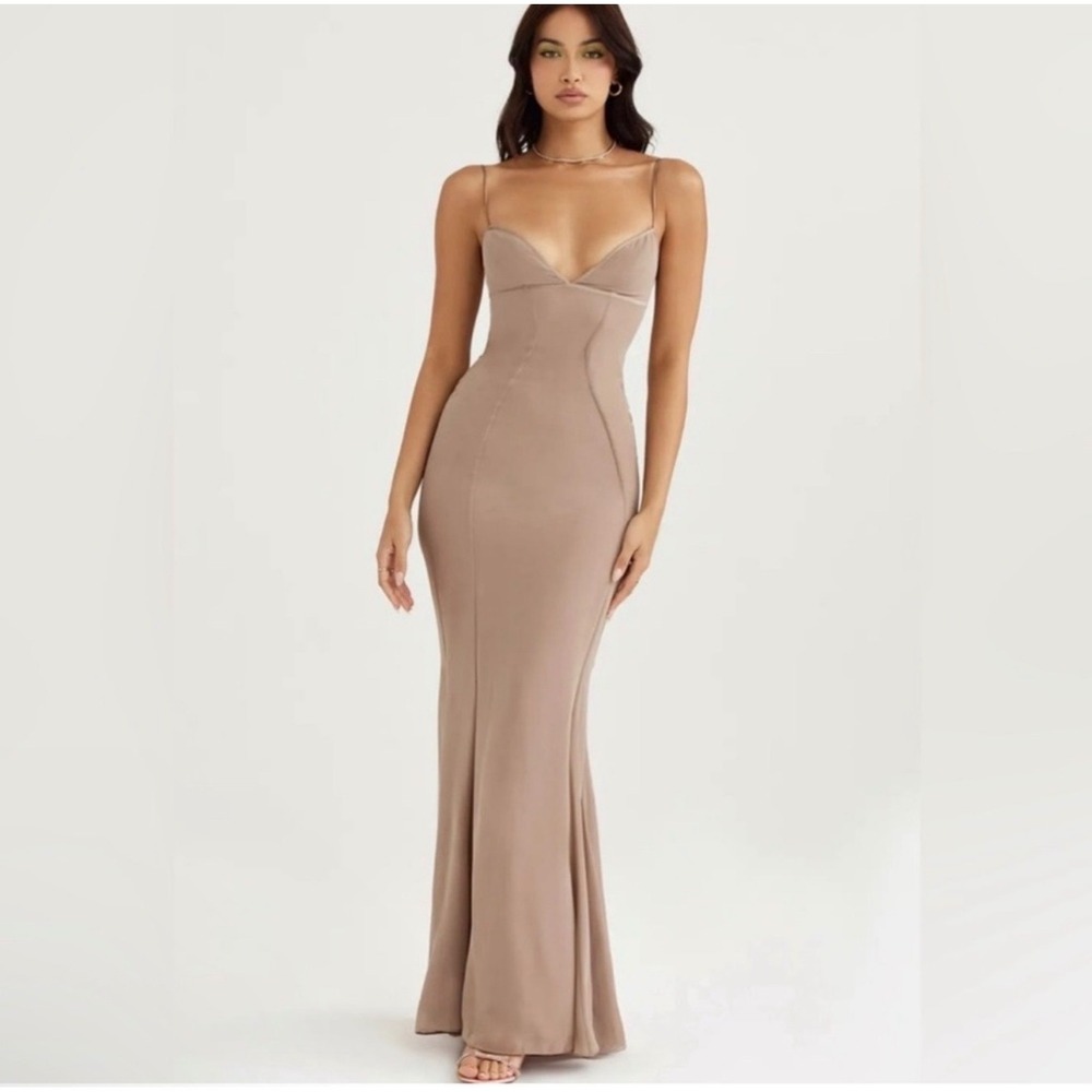 New! House of CB 'Loren' Latte Corset Maxi Dress in Tan Sz Medium $269